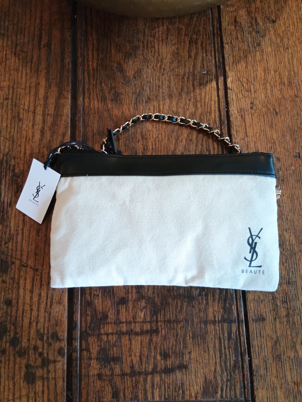 Yves Saint Laurent Canvas and Leather Wristlet in White and Black